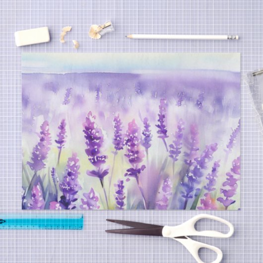 Papier Mousseline Champ d'aquarelle Fleurs-Lavande (B) (Artisanat)