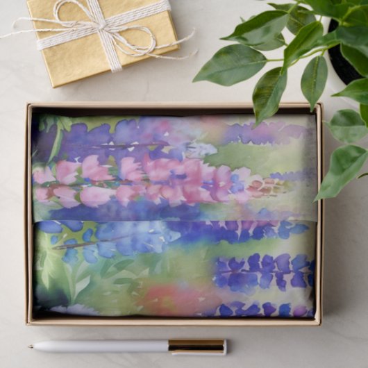 Papier Mousseline Champ d'aquarelle Fleurs-Lupine (C) (Cadeau)