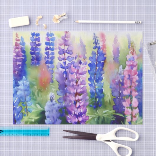 Papier Mousseline Champ d'aquarelle Fleurs-Lupine (C) (Artisanat)