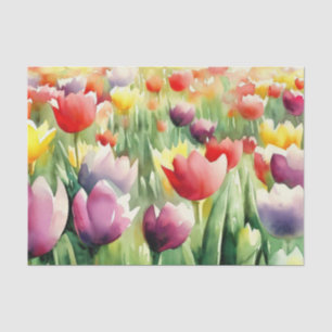Papier Mousseline Champ d'aquarelle Fleurs-Tulipe (C)