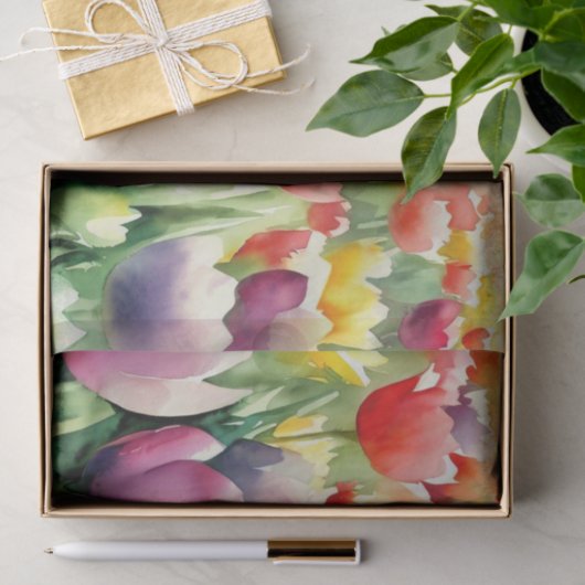 Papier Mousseline Champ d'aquarelle Fleurs-Tulipe (C) (Cadeau)