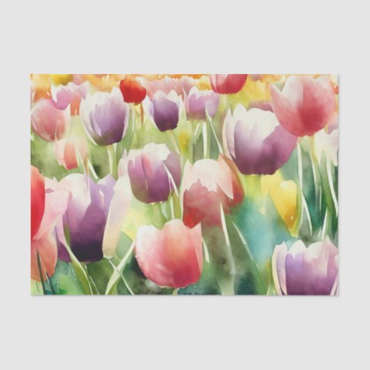 Papier Mousseline Champ d'aquarelle Fleurs-Tulipe (D) (Recto)