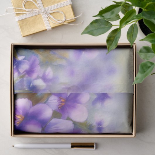 Papier Mousseline Champ d'aquarelle Fleurs-Violet (D) (Cadeau)