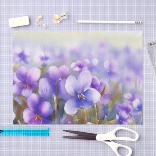 Papier Mousseline Champ d'aquarelle Fleurs-Violet (D) (Artisanat)