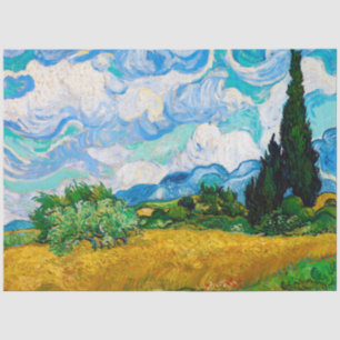 Papier Mousseline Champ de blé avec Cyprès, Van Gogh