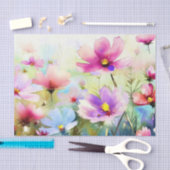 Papier Mousseline Champ de Fleurs-Cosmos (A) Aquarelle (Artisanat)