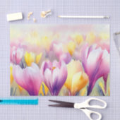 Papier Mousseline Champ de fleurs-Crocus (D) Aquarelle (Artisanat)