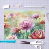 Papier Mousseline Champ de fleurs-Dahlia (B) Aquarelle (Artisanat)