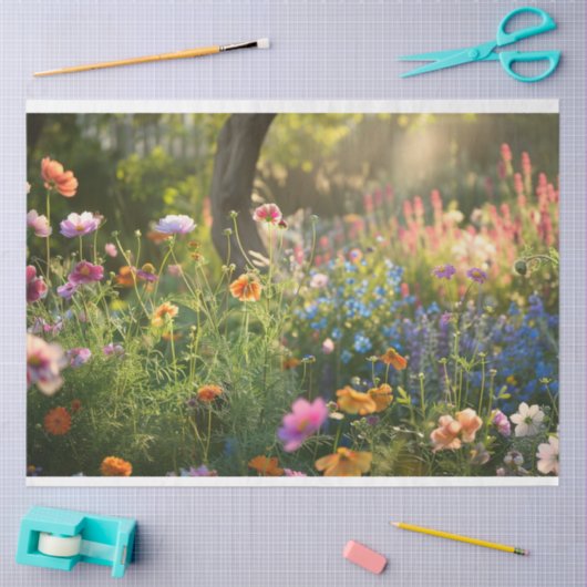 Papier Mousseline Champ de fleurs découpage (Artisanat)