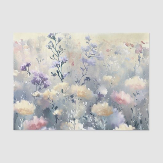 Papier Mousseline Champ de fleurs-Dusty Miller (A) Aquarelle (Recto)