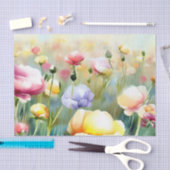 Papier Mousseline Champ de fleurs-Ranunculus (B) Aquarelle (Artisanat)