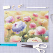 Papier Mousseline Champ de fleurs-Ranunculus (C) Aquarelle (Artisanat)