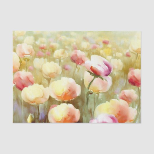 Papier Mousseline Champ de fleurs-Ranunculus (D) Aquarelle (Recto)