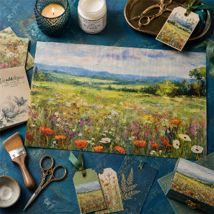 Papier Mousseline Champ de fleurs sauvages d'été peinture à l'huile