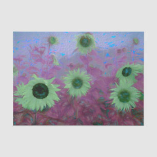 Papier Mousseline Champ de tournesols Art vert violet bleu vintage
