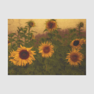 Papier Mousseline Champ de tournesols texture jaune vert art vintage