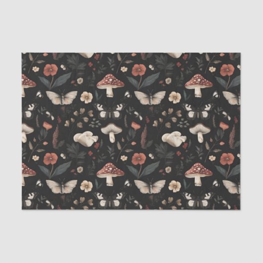 Papier Mousseline Champignon d'automne et fleurs Découpage d'automne (Recto)