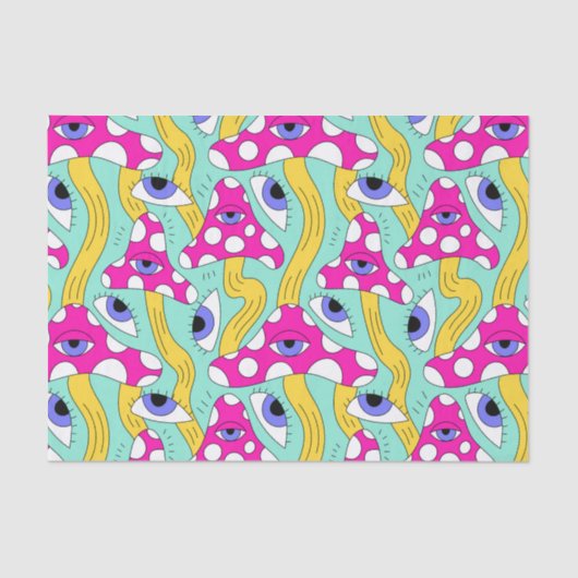 Papier Mousseline Champignons Abstraits avec yeux Motif découpage (Recto)