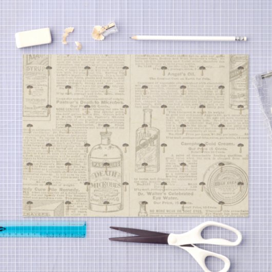 Papier Mousseline Champignons avec découpage journal antique (Artisanat)