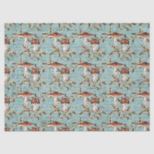 Papier Mousseline Champignons des bois sur papier de tissus Turquois