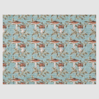 Papier Mousseline Champignons des bois sur papier de tissus Turquois