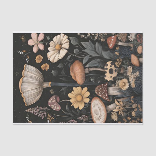 Papier Mousseline Champignons et fleurs d'automne Découpage d'automn (Recto)