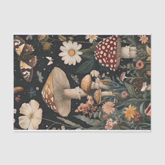 Papier Mousseline Champignons et fleurs d'automne Découpage d'automn (Recto)