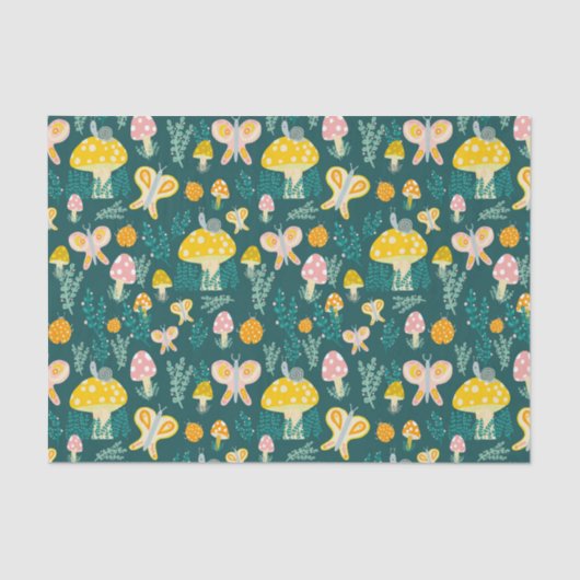 Papier Mousseline Champignons magiques Mignons Papillons Escargots L (Recto)