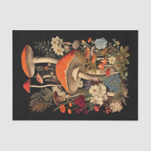 Papier Mousseline Champignons Parmi De Jolies Fleurs Illustration (Recto)