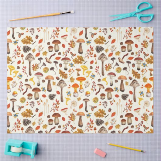 Papier Mousseline Champignons sauvages sur blanc (Artisanat)