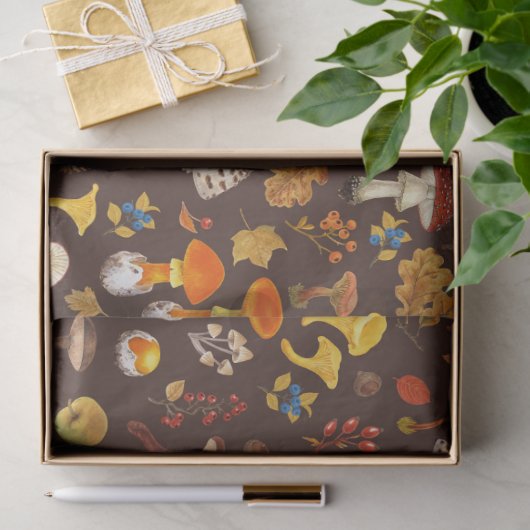 Papier Mousseline Champignons sauvages sur brun (Cadeau)