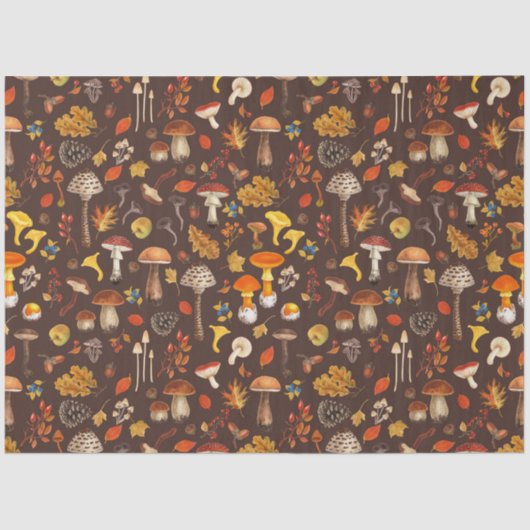 Papier Mousseline Champignons sauvages sur brun (Recto)