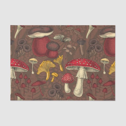 Papier Mousseline Champignons sauvages sur brun (Recto)