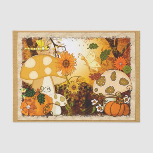 Papier Mousseline Champignons Whimsical Imaginaire d'automne (Recto)