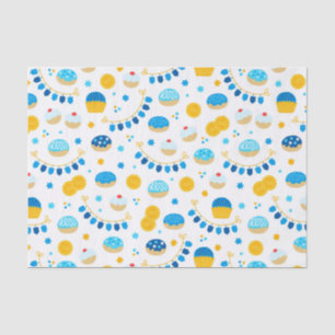 Papier Mousseline Chanukah Dreidels Doughnut Gold Blue White