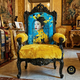 Papier Mousseline Chapeau Cage à Oiseaux Floral Bleu Jaune Vibrant D