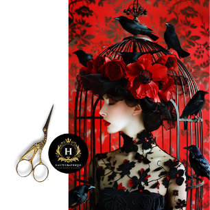 Papier Mousseline Chapeau Cage à Oiseaux Floral Rouge Noir Découpage