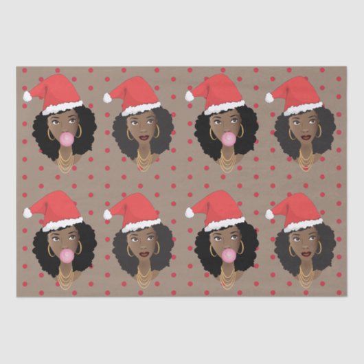 Papier Mousseline Chapeau de Noël, Femme noire, gomme, Chien rouge (Recto)