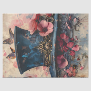 Papier Mousseline Chapeau haut-de-forme Steampunk Papillons Fleurs D