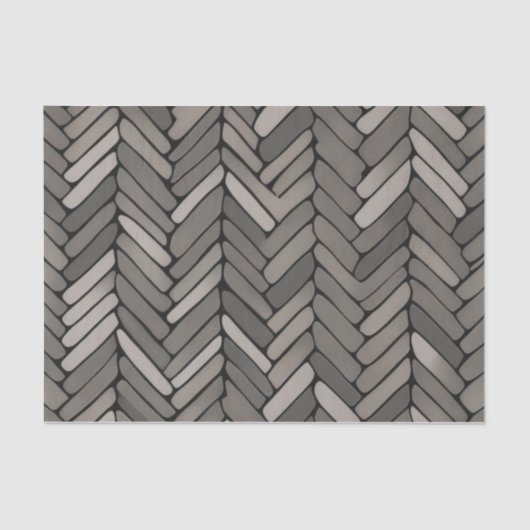 Papier Mousseline Charbon et Gris Herringbone Elegant Géométrique (Recto)
