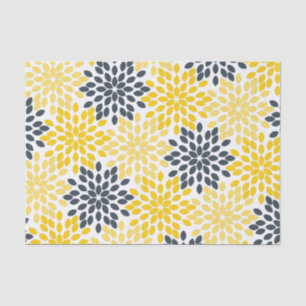 Papier Mousseline Charbon jaune et gris Moderne Floral