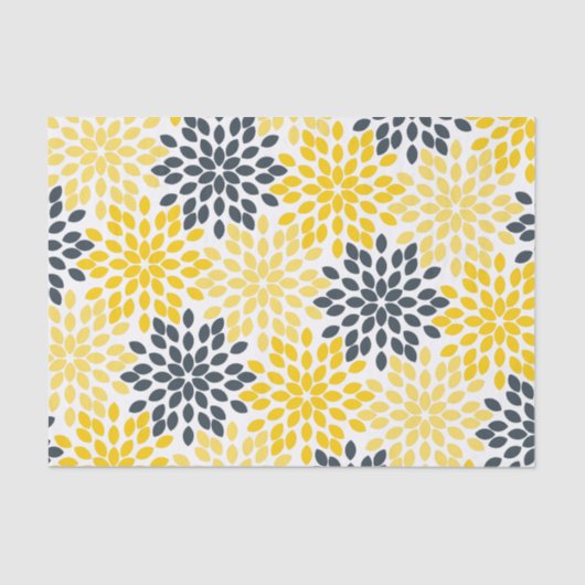 Papier Mousseline Charbon jaune et gris Moderne Floral (Recto)