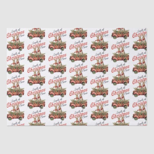 Papier Mousseline Charges de lapins de Noël en Camion Rouge (Recto)