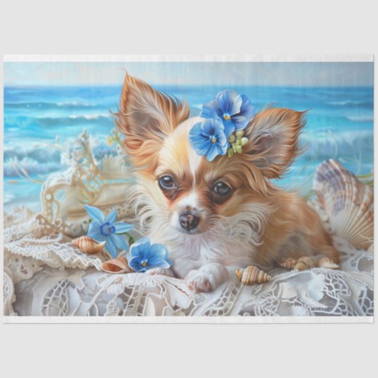 Papier Mousseline Charming Chihuahua Beach Seashell Decoupage (Recto)