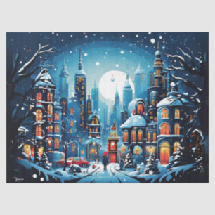 Papier Mousseline Charming City Christmas Scene Découpage Pape d'emb