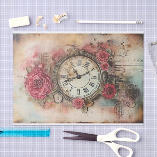 Papier Mousseline Charming Timepiece Média mixte (Artisanat)
