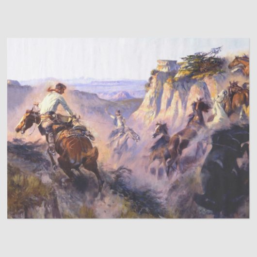 Papier Mousseline "Chasseurs de chevaux sauvages" par Charles M Russ (Recto)