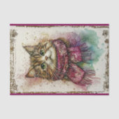 Papier Mousseline Chat aquarelle, Écharpe magenta, Découpage BZ1 Nei (Recto)