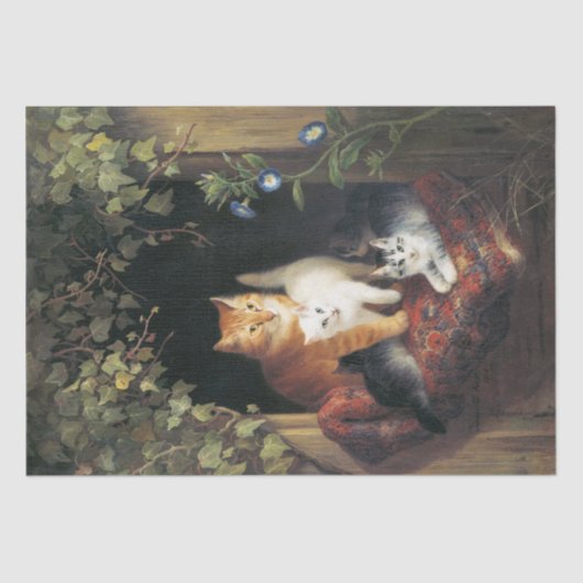 Papier Mousseline Chat avec chatons (1844) par Henriëtte Ronner (Recto)