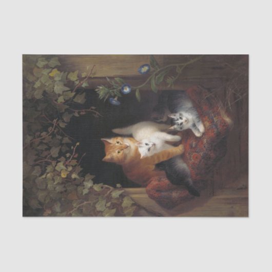 Papier Mousseline Chat avec chatons par Henriette Ronner-Knip (Recto)